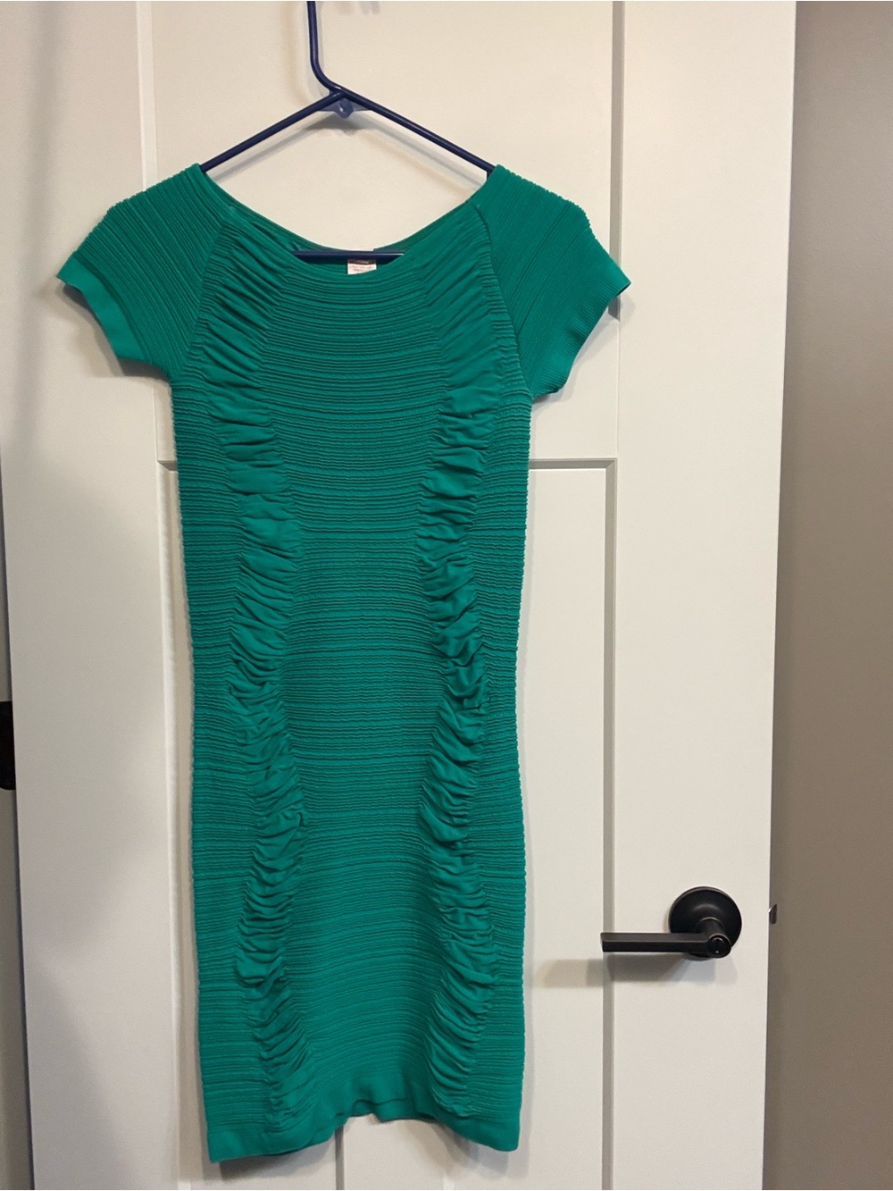Green Ruched Short-Sleeve Mini Dress